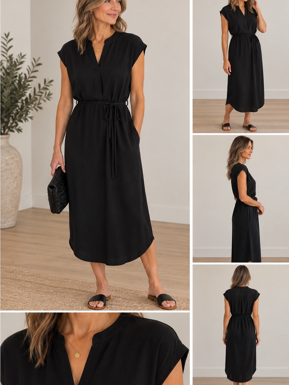 Banana Republic Black Tie-Waist Midi Dress - Women
